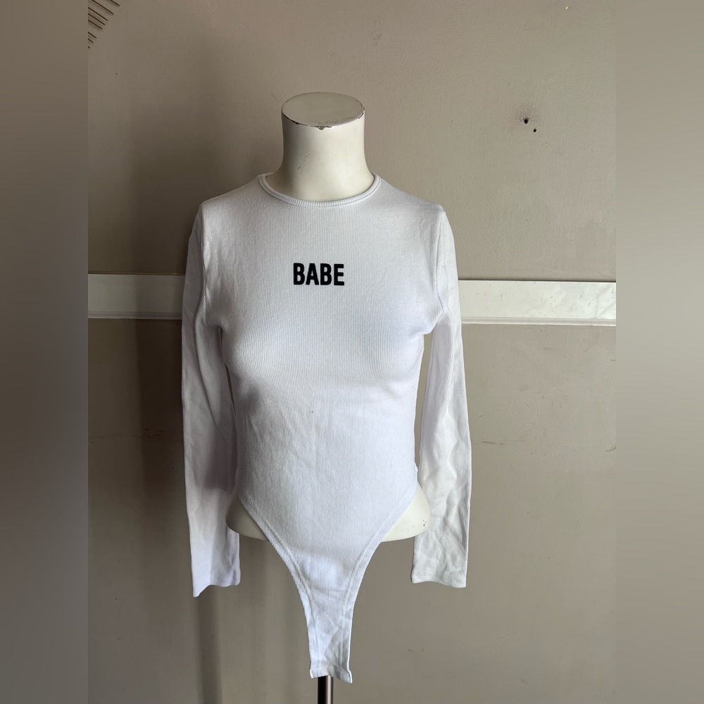 White Long Sleeve 'Babe' Bodysuit Size L